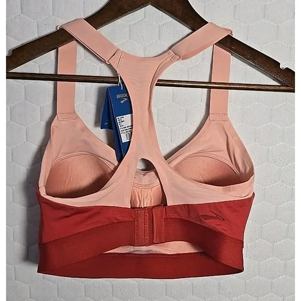 Brooks Dare Racerback Run Bra High Impact Sports Rosewood Flamingo Gym 34E